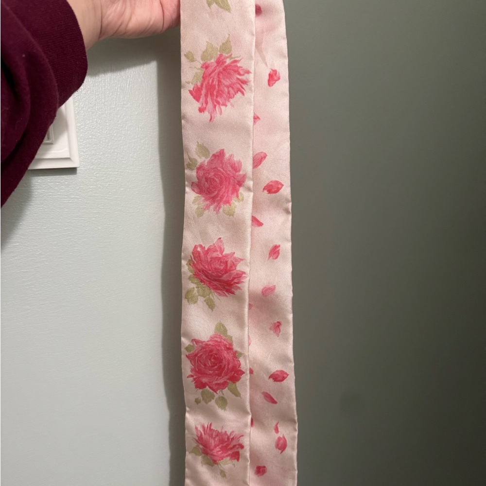 New in Box Valentino Floral Pink and Green Skinny Scarf
